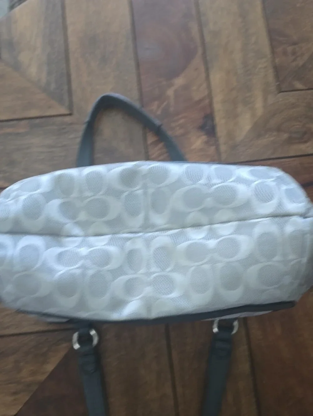 Coach Light Gray Signature Canvas Shoulder Bag with Gray Trim